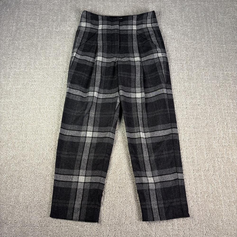 Aritzia Wilfred Chambery Plaid Wool Cashmere Blend Pleated Pants Charcoal Size 0